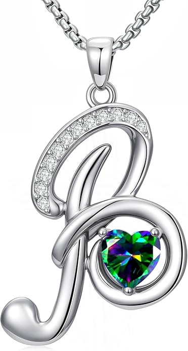 Christmas Gifts for Women Alphabet A to Z Initial Birthstone Pendant Necklaces for Women - 18k White Gold Plated Personalized Name Jewelry Valentine Mothers Day Birthday Gifts for Women Her Girlfriend