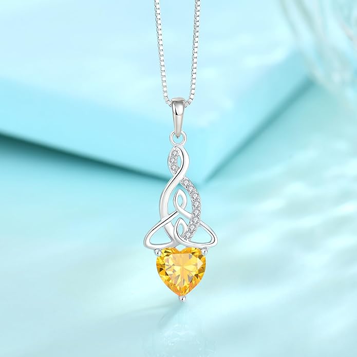 Infinity Celtic Knot Jewelry Set for Women 925 Sterling Silver Citrine Earrings and Necklace Set November Birthstone Jewelry Gifts for Her