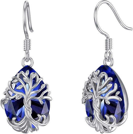 TOUPOP Tree of Life Earrings 925 Sterling Silver Family Tree Dangle Drop Earrings Crystal Jewelry Birthday Christmas Gifts for Women Her