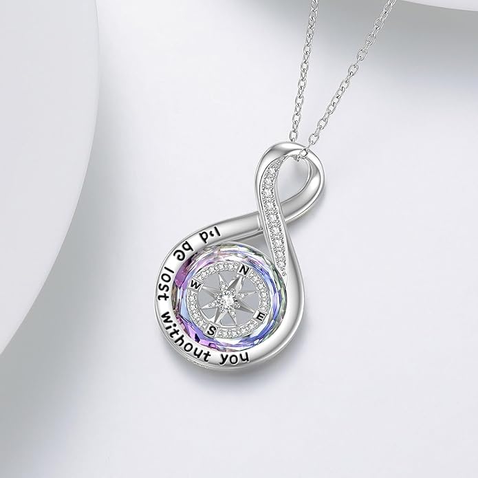 TOUPOP Compass Necklace for Women Sterling Silver I'd be Lost without You Necklaces Wedding Anniversary Jewelry Birthday Valentines Day Gifts for Her Wife Girlfriend