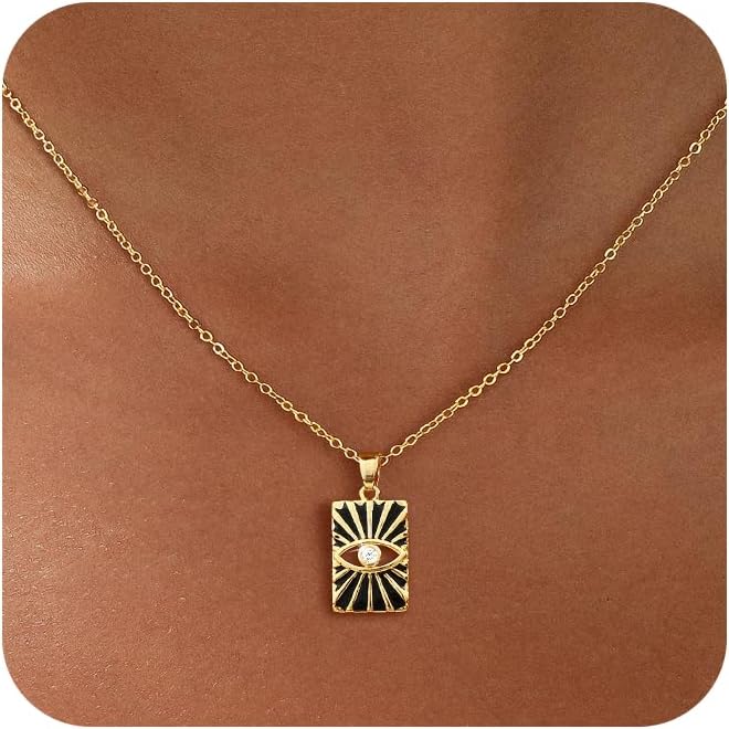 Evil Eye Necklace for Women,Dainty 14K Gold/Sterling Silver Plated Evil Eye Pendant Necklace Tiny Boho CZ Diamond Necklace Cute Trendy Lucky Protection Jewelry Gift for Women