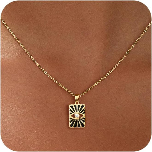 Evil Eye Necklace for Women,Dainty 14K Gold/Sterling Silver Plated Evil Eye Pendant Necklace Tiny Boho CZ Diamond Necklace Cute Trendy Lucky Protection Jewelry Gift for Women