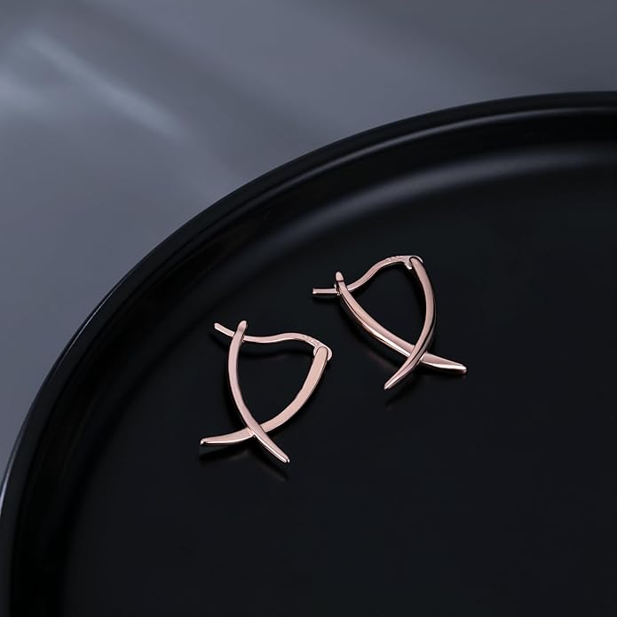 SLUYNZ 925 Sterling Silver X Hoop Earrings for Women Teens Minimalist Hoop Earrings Huggie