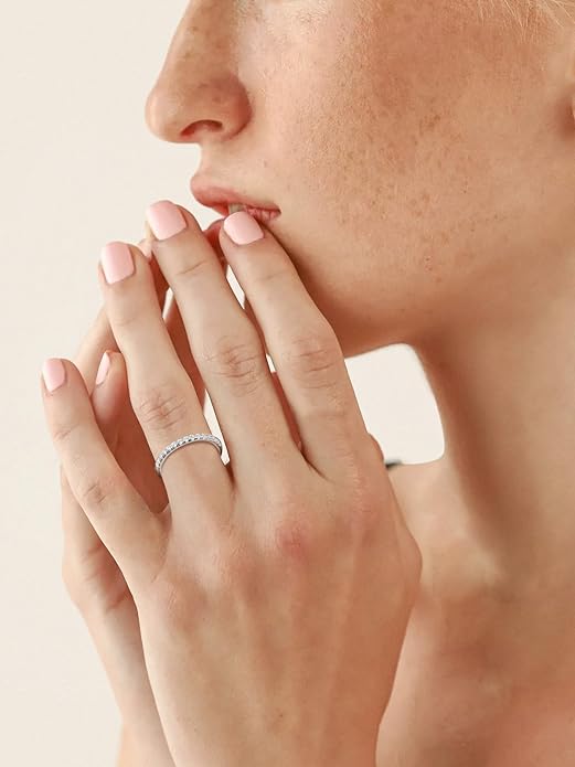 CYW Moissanite Sapphire Ruby Emerald Hand Setting Full Eternity Rings for Women, Solid 925 Sterling Silver, Stackable Ring, Wedding Birthday Valentines Anniversary Mothers Day Ideal Gift for Her