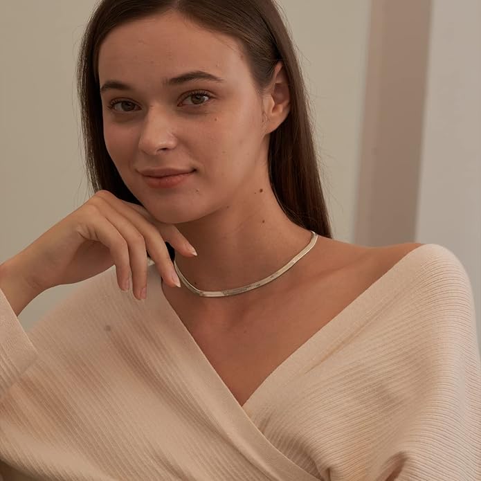 CHESKY Gold Necklace for Women-14K Gold Plated/Sterling Silver Plated Snake Chain Necklace Dainty Simple Chunky Herringbone Necklace Choker Necklaces Jewelry for Women