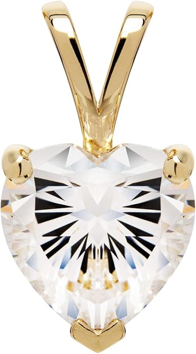 Everyday Elegance Solid 14K Gold Cubic Zirconia Solitaire Pendant Necklace for Women Heart, Princess, Round, Oval, Emerald, Pear & Cushion Cut 1 or 2 CTW | .60mm Thick 16" 18" Length Box Link Chain