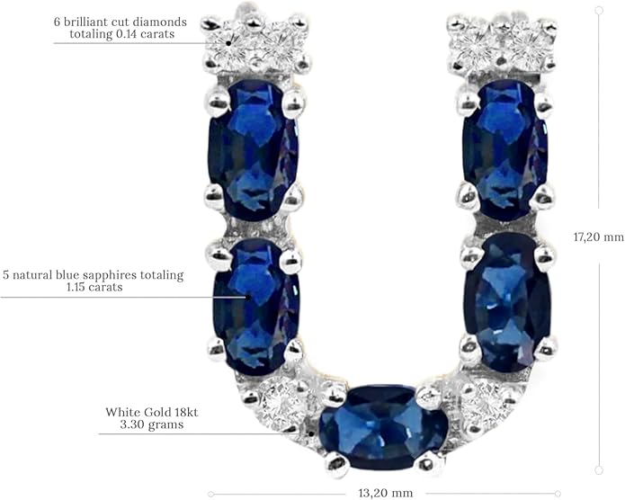 Albert Hern Blue Sapphire Initial Necklace With Diamonds & 18K Gold Chain | Irresistible Letter Pendants Jewelry | Perfect Valentine’s Day, Anniversary & Birthday Gift