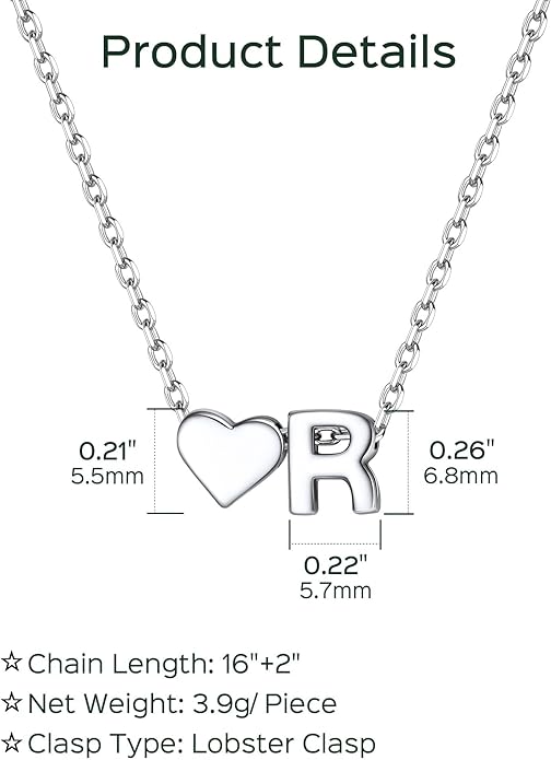 ChicSilver 925 Sterling Silver Heart Initial Necklaces for Women -Dainty Personalized Heart Pendant Letter Alphabet Necklace for Women