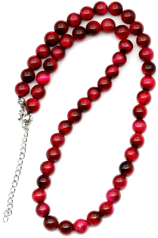 Natural Pink Tiger Eye Beaded Choker, Genuine Pink Crystal Necklace, Fancy Gemstone Choker, 8mm Beads, Unique Fashion Jewelry, Healing Crystal Chakra Necklace, Durable Stone Necklace, Leo Necklace