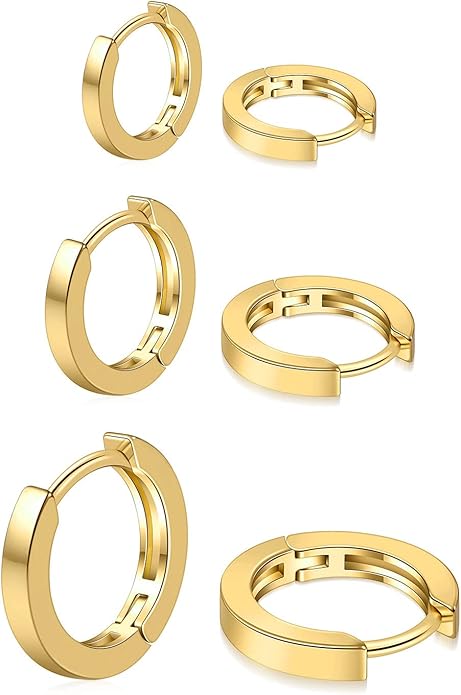 micuco 3 Pairs Small Hoop Earrings Set for Women, 14K Gold Plated Huggie Hoop Earrings for Men, Tiny Cartilage Hypoallergenic Earring Set