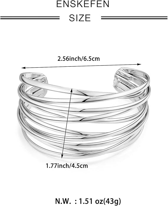 Gold Cuff Bracelet for Women Chunky Multi-layer Cross Wire Open Bracelet Hollow Wide Cuff Bracelets Adjustable Gold Open Cuff Bangle Bracelet