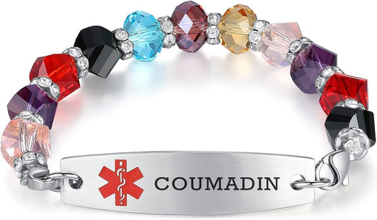 mnmoom 7.5 inch interchangeable Medical id bracelets for Women beads Medical alert bracelets with customize engraving
