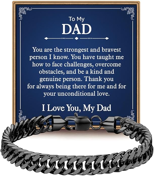 IEFLIFE Bracelet Gifts for Men Him - Silver/Black Stainless Steel Cuban Link Chain Bracelet Gifts for Son Grandson, Fathers Day Anniversary Birthday Gift for Men Husband, 8mm Bracelets Gift Jewelry