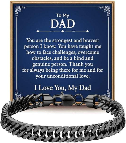 IEFLIFE Bracelet Gifts for Men Him - Silver/Black Stainless Steel Cuban Link Chain Bracelet Gifts for Son Grandson, Fathers Day Anniversary Birthday Gift for Men Husband, 8mm Bracelets Gift Jewelry