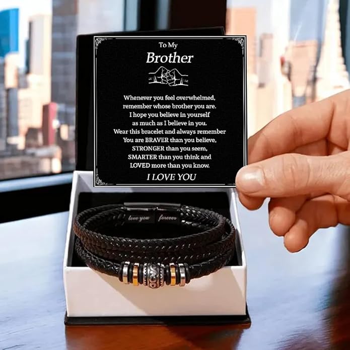 To My Brother Bracelet, Birthday Gifts For Brother Bracelet With Message Card And Box, Man Gifts From Mom And Dad, Inspirational Gift For Men On Birthday Graduation Christmas Anniversary