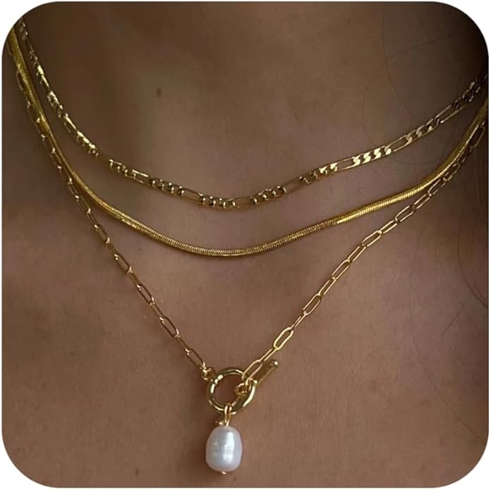 Gold/Silver Layered Necklaces for Women,Dainty 14k Gold Plated Stackable Choker Necklaces for Women,Trendy Layering Coin Chain Pendant Jewelry Set Gifts