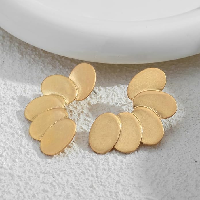 Chunky Gold Statement Earrings For Women Gold Plated Sectored Flower Leaf Shell Angel Wing Earrings Large Stud Earrings Hypoallergenic Earrings