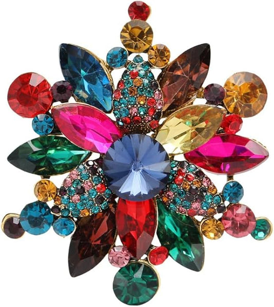 Vintage Crystal Rhinestone Flower Brooch Pin Premium Rhinestone Large Blossom Brooch Collar Pin Bridal Wedding Dress Jewelry Accessories for Women