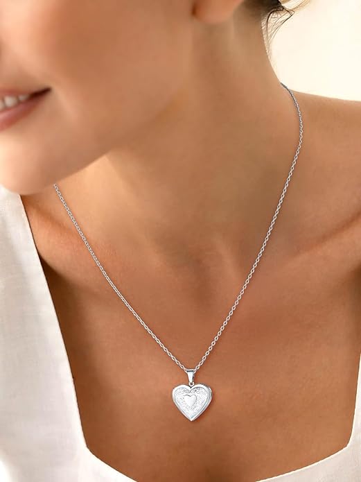 U7 Women Locket Necklace Platinum 14K Gold Photo Lockets that Hold Picture,Chain 20 Inch Personalized Gift Custom Love Heart Image Necklaces