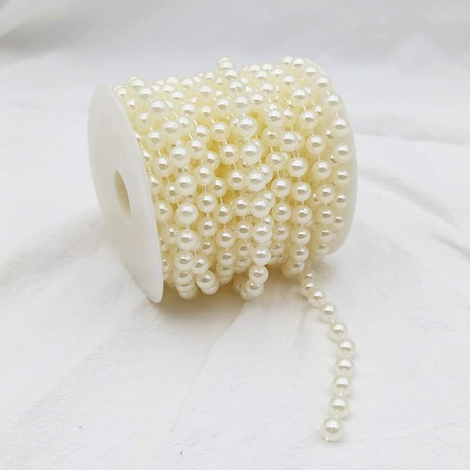 INSPIRELLE 8MM Ivory Faux Pearl Beads 10M Garland Pearl Bead Roll Strand for Wedding Party Decoration