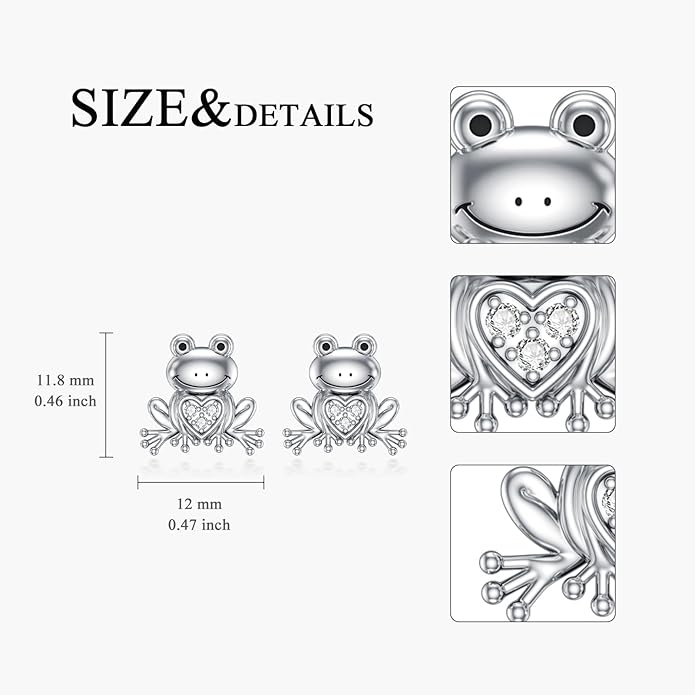 Diamond Frog Stud Earrings Sterling Silver Frog Stud Earrings for Women Wife Diamond Jewelry Gifts for Christmas Birthday