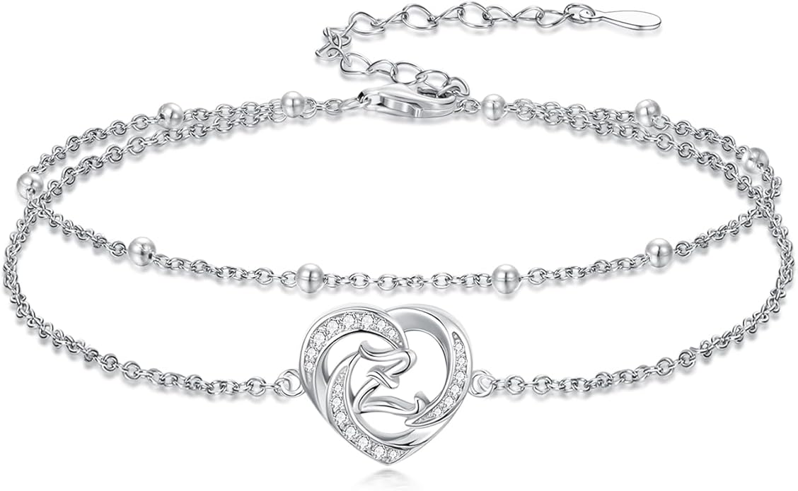 Dorunmo Initial Anklet 925 Sterling Silver Letter A-Z Layered Heart Anklet Beach Jewelry Birthday Gifts for Women