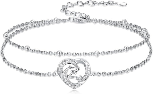 Dorunmo Initial Anklet 925 Sterling Silver Letter A-Z Layered Heart Anklet Beach Jewelry Birthday Gifts for Women