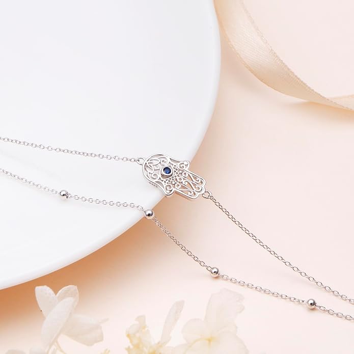 Anklet for Women S925 Sterling Silver Adjustable Foot Evil Eye Starfish Heart Bead Butterfly Celtic Knot Cross Multilayer Layered Ankle Bracelet Jewelry