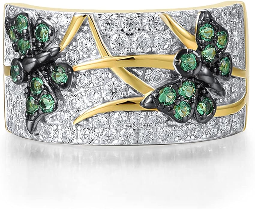 Santuzza 14K Gold Plated Dragonfly Ring Cubic Zirconia 925 Sterling Silver Butterfly Ring