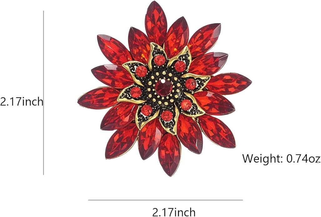 Large Crystal Flower Brooch Pin for Women Red purple pink green Rhinestone Flower Lapel Pin Wedding Party Birthday Dance Banquet Dress Suit Ceremony Clothes Hat Bag Accessories Jewelry