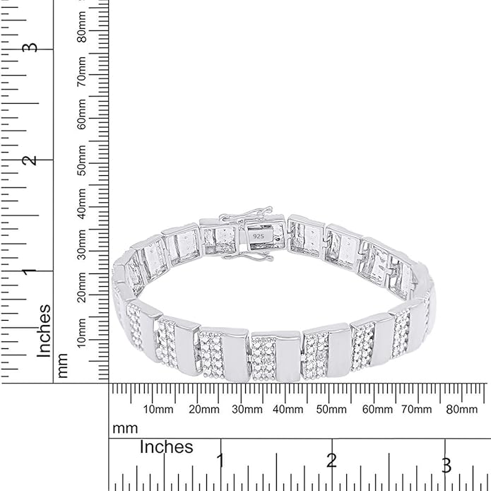AFFY White Natural Diamond Men's Bracelet In 14k Gold Over Sterling Silver (0.04 cttw)
