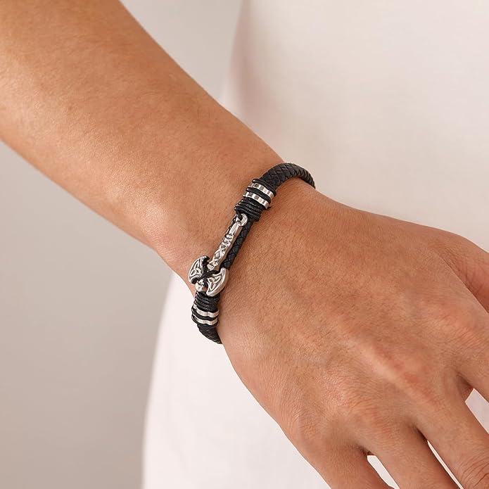 Italian Handmade Genuine Leather Bracelets for Men Stainless Steel Clip, Men's Casual Genuine Multi-layer Cuff Bracelet, Bracelet Gift for Real Men