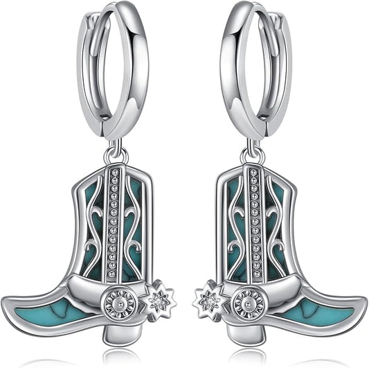 Western Earrings for Women 925 Sterling Silver Turquoise Western Country Dangle Drop Earrings Country Jewelry Gifts for Cowgirl Cowboy