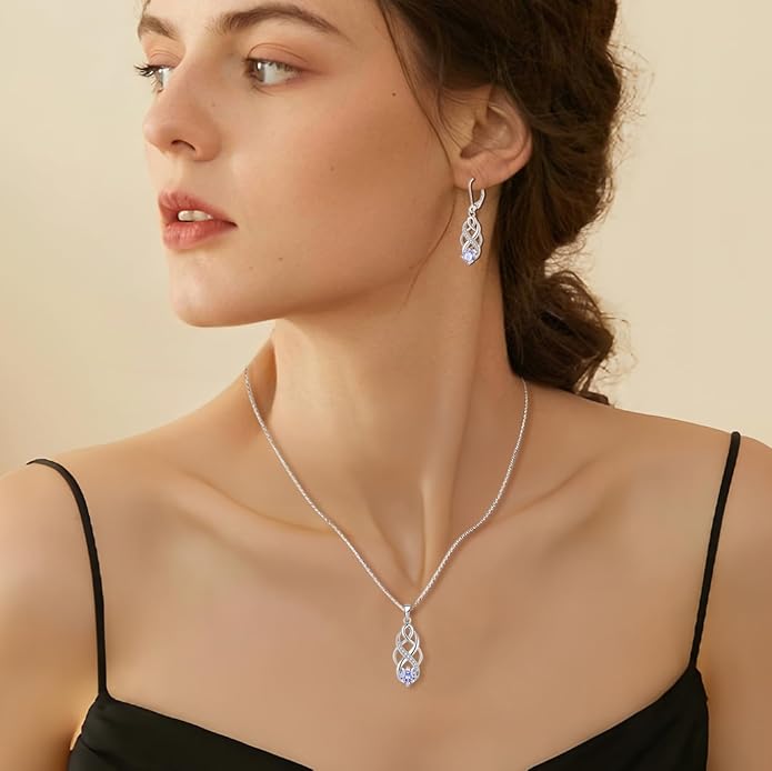 Infinity Irish Celtic Knot Jewelry Set for Women Alexandrite Necklace & Earrings June Birthstone Jewelry Gifts