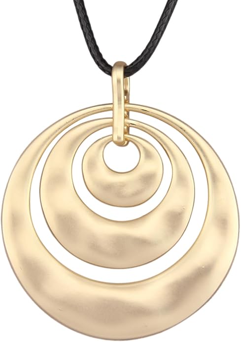 Long Boho Necklaces for Women Vintage Leather Wooden Pendant Y Choker Ethnic Style Gold Circle Hippie Sweater Necklace