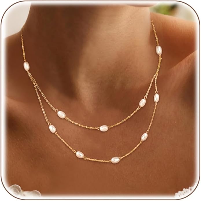 Layered Pearl Choker Necklaces for Women Gold Plated Dainty Trendy Faux Pearl Drop Pendant Y Shaped Layered Gold Necklace Wedding Bridal Jewelry