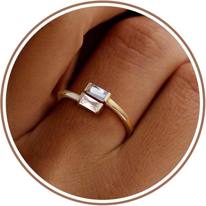 JSJOY Birthstone Rings for Women Dainty Emerald Blue Ring Birthday Gifts for Mom Her Gemstones CZ Ring for Teens Gold Rings That Don't Tarnish Adjustable Ring Jewelry Gifts