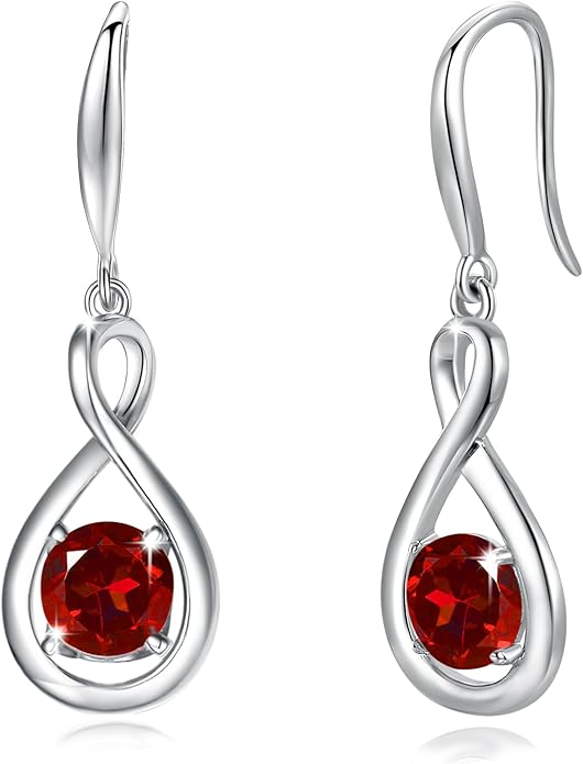 FANCIME Dangle Drop Earrings 925 Sterling Silver Dainty Infinity Round Gemstone Birthstone Jewelry Birthday Gifts for Her Women