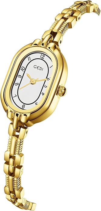 Women's Vintage Oval Watches Luxury Minimalism Bracelet Small Gold Tone Watch Ladies Analog Waterproof Watch Fashion Bangle Bracelet Dress Watch with Stainless Steel Band