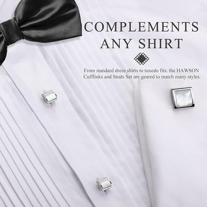 HAWSON Cufflinks and Studs for Men with Gift Box, Gold or Silver Tone Cuff Links, Mens Jewelry or Accessories for Wedding Business Anniversary Birthday