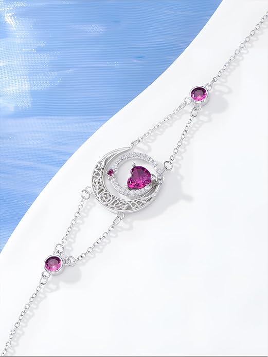 Dorunmo 925 Sterling Silver Moon Heart Birthstone Anklet Bracelets for Women Best Mother's Day Birthday Jewelry for Wife Girlfriend Mom Her