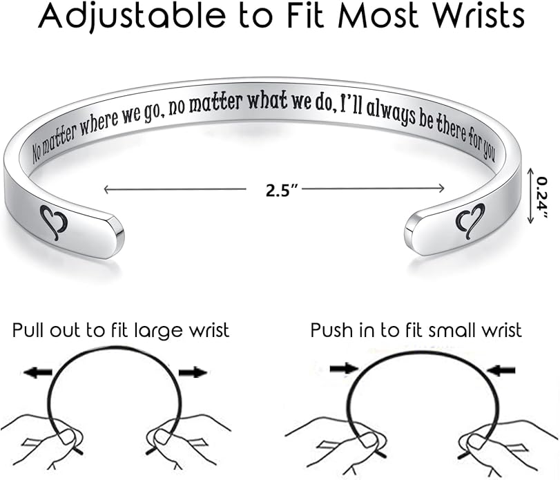 TONY & SANDY Inspirational Bracelets for Women Teen Girls Personalized Gifts for Daughter Granddaughter Mom Sister Friends Stainless Steel Engraved Cuff Birthday Easter Christmas