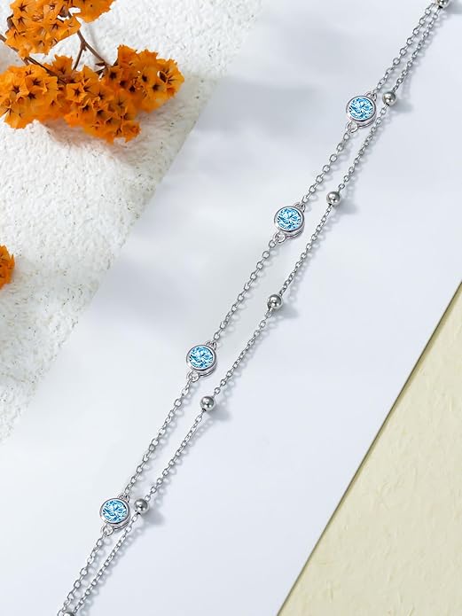 Dorunmo 925 Sterling Silver Birthstone Anklet Bracelets for Women Birthday Mother's Day Jewelry Gifts for Wife Girlfriend Mother Her