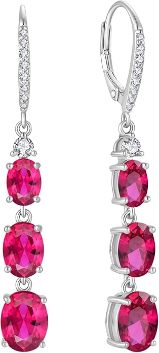 Women 925 Sterling Silver Birthstone 3-stone Leverback Drop Dangle Earrings 5A Cubic Zirconia Jewelry for Her