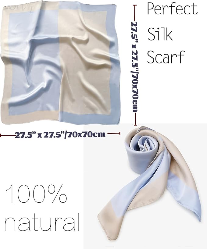 kcctoo 27.5" Mulberry Silk Feeling Head Scarf Women's Fashion Square Neck Satin Scarfs for Bag Hair Scarves Gift