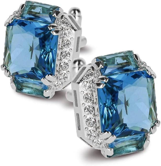 Rectangular Colored Diamond-Flanked Crystal Cuff Links – Tuxedo Suit Accessories, Cufflinks for Men