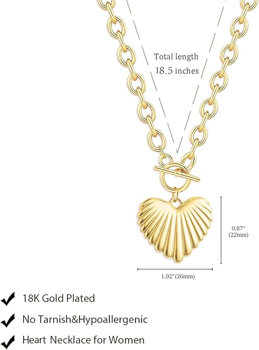 Cute Heart Necklace Dainty 18k Gold Plated Tiny Heart Pendant Choker Necklaces Small Gold Love Open Heart Chain Necklace for Women Simple Gold Necklace for Women Trendy Jewelry