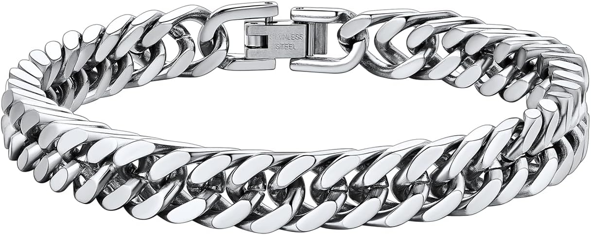 ChainsHouse Stainless Steel Cuban Link Bracelet, 8mm/12mm/17mm Width, 7.5"/8.3"/9", 18K Gold Plated Chain Wrist Bracelets for Men Women, Send Gift Box
