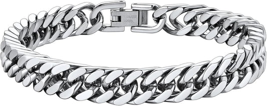 ChainsHouse Stainless Steel Cuban Link Bracelet, 8mm/12mm/17mm Width, 7.5"/8.3"/9", 18K Gold Plated Chain Wrist Bracelets for Men Women, Send Gift Box