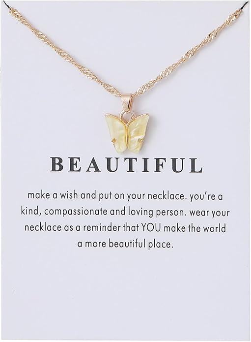 Rrdaily 9 Pcs Dainty Colorful Butterfly Pendant Necklace Set for Women,Bohemian Acrylic Butterfly Chain Necklace Cute Jewelry Gift